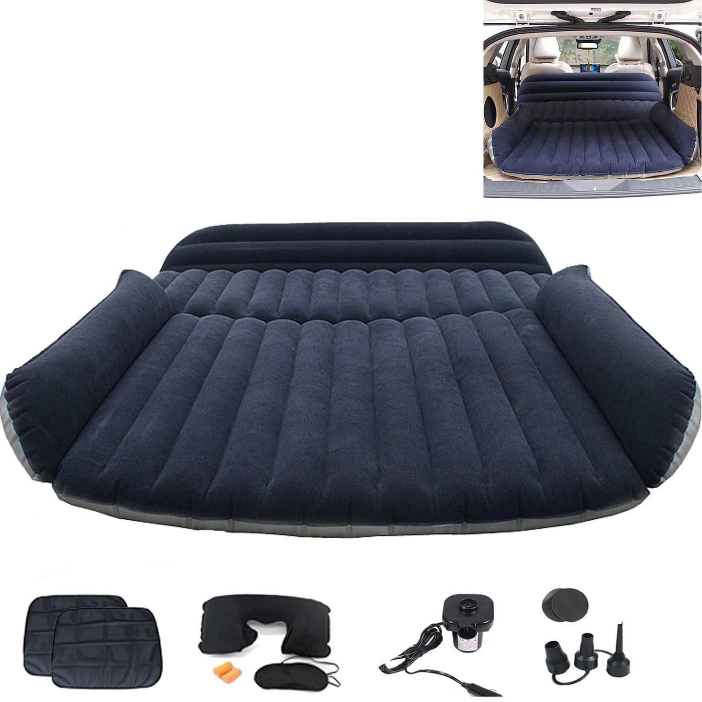 Icelus Auto Matratze SUV Luftmatratze with Luftpumpe 195 * 130 * 15 cm Aufblasbare Camping Kombi Luftbett für Auto Rücksitz Dickere Kofferraum Matratze Bett für Camping Outdoor Traveling