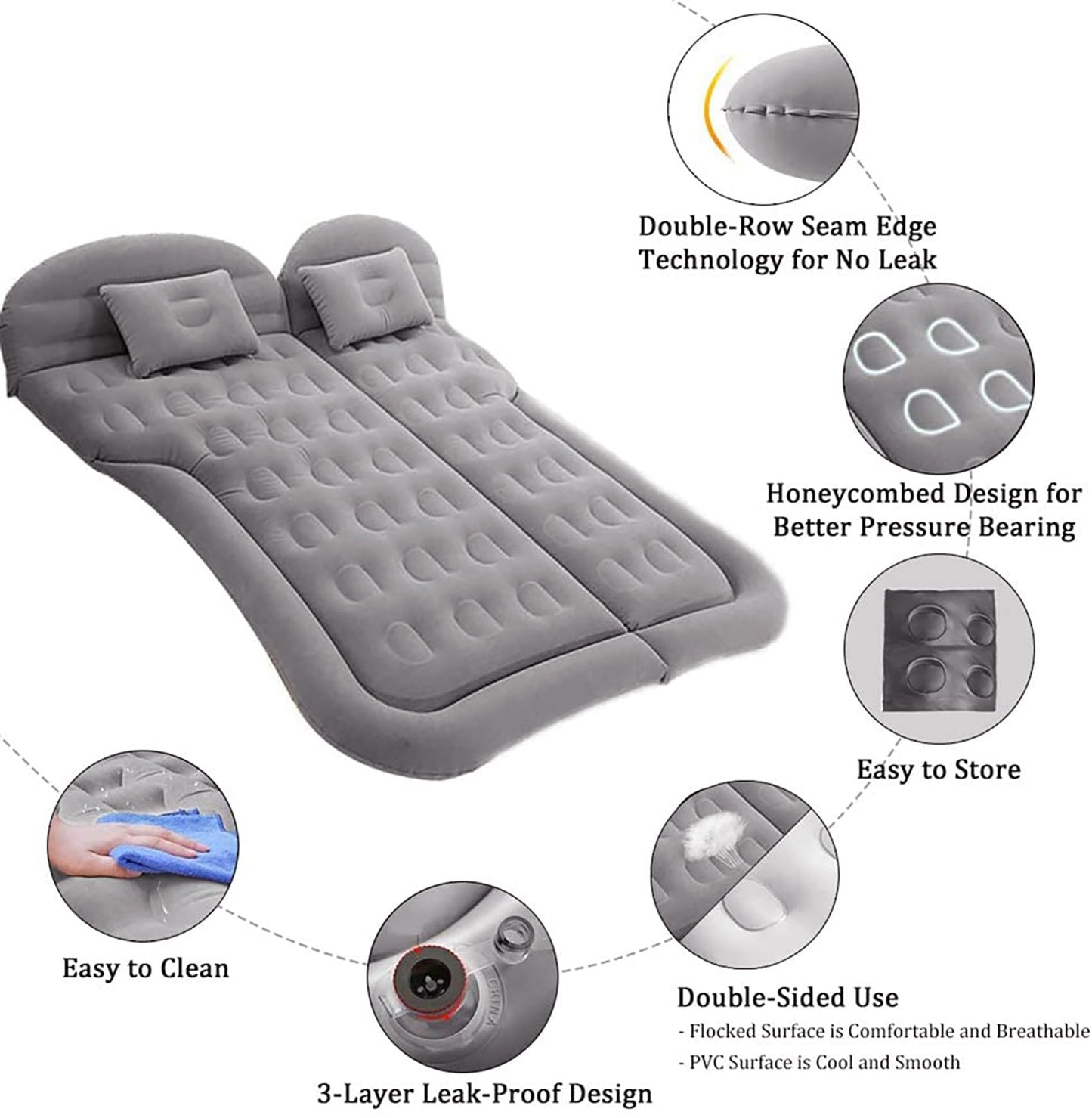 Icelus Auto Matratze SUV Luftmatratze with Luftpumpe 195 * 130 * 15 cm Aufblasbare Camping Kombi Luftbett für Auto Rücksitz Dickere Kofferraum Matratze Bett für Camping Outdoor Traveling