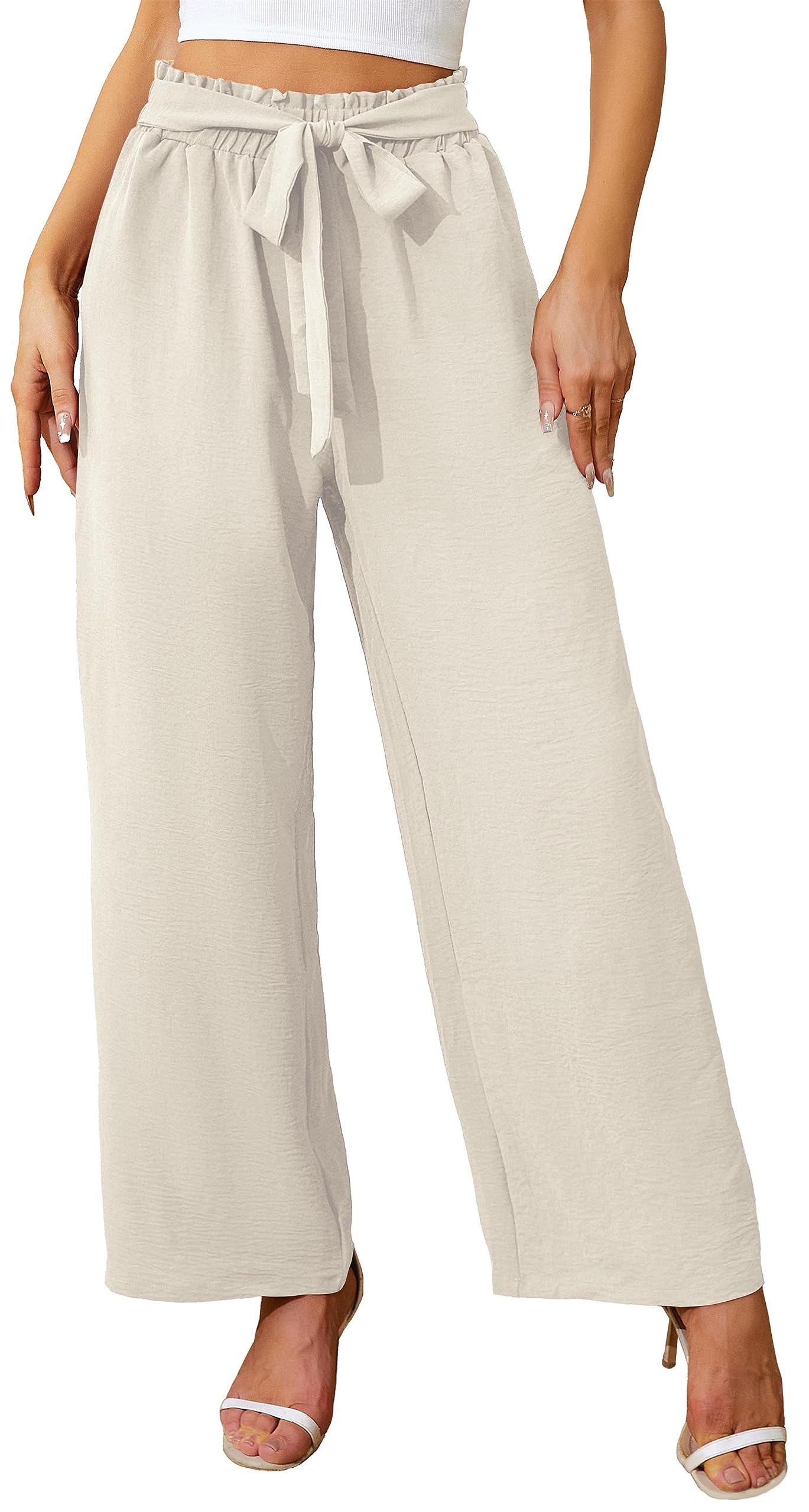 Actcat Damen Hose mit weitem Bein Leicht und Elegant Elastischer Bund Sommerhose mit Taschen für Legere Arbeit Geeignet