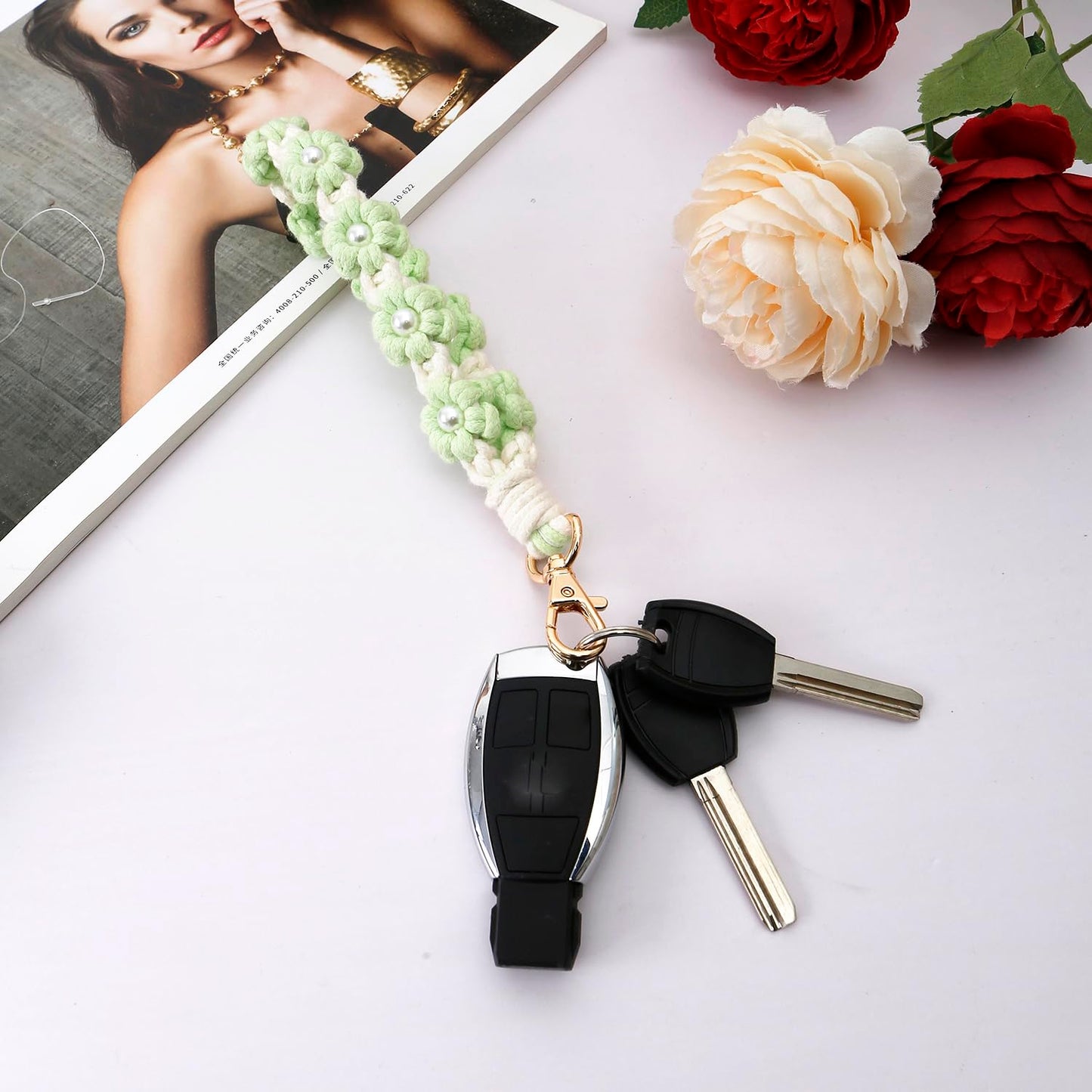 AOKSUNOVA Key Ring Band Macrame Lanyard Short Key Pendant Girls Gift for Women