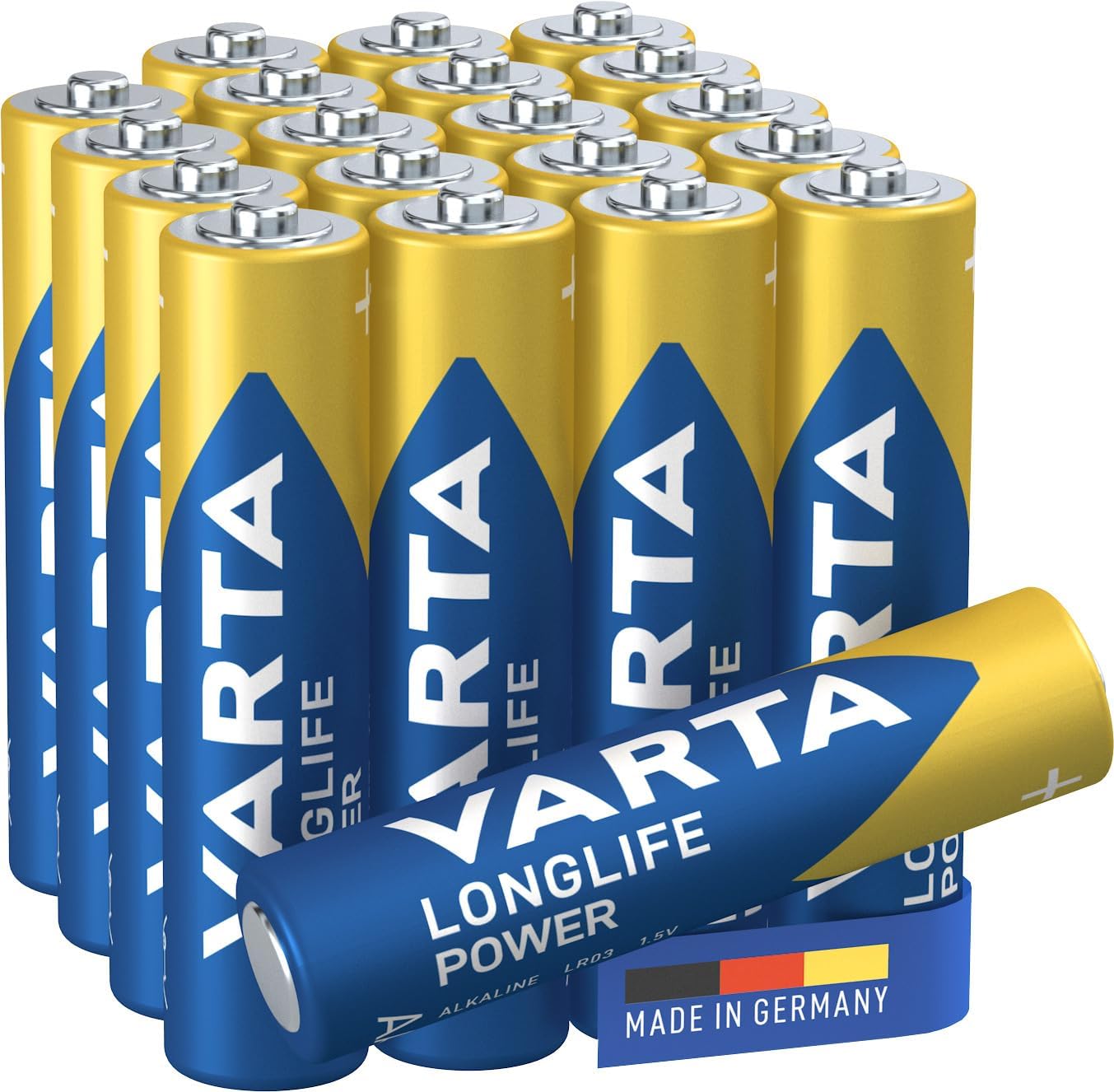 VARTA Batterien AAA, 20 Stück, Longlife Power, Alkaline, 1,5V, ideal für Spielzeug, Funkmaus, Taschenlampen, plastikfreie Verpackung, Made in Germany
