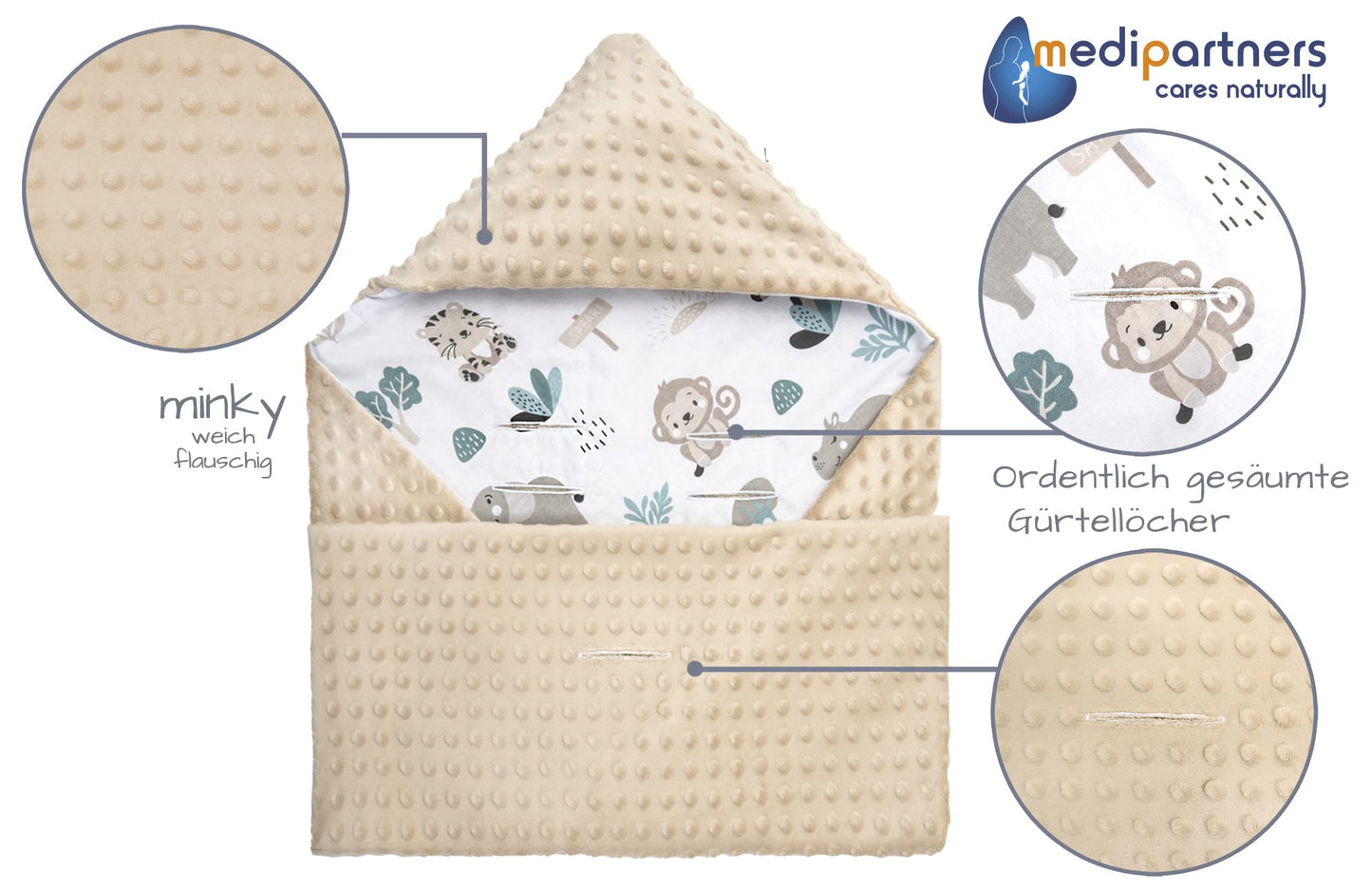 Medi Partners Einschlagdecke Baby Babyschale 100% Baumwolle für Sommer 85x85cm Kinderwagen Kuscheldecke universal Baby Decke Einschlagdecken Babydecke Buggy Autositz (weiße Sterne mit grauen Minky