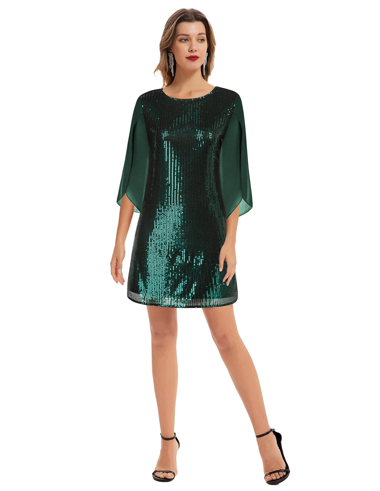 GRACE KARIN Damen Pailletten Kleid 3/4 Ärmel Party Cocktailkleid Club Glitzer Kleid Vintage MidiKleid Festlich Abendkleid
