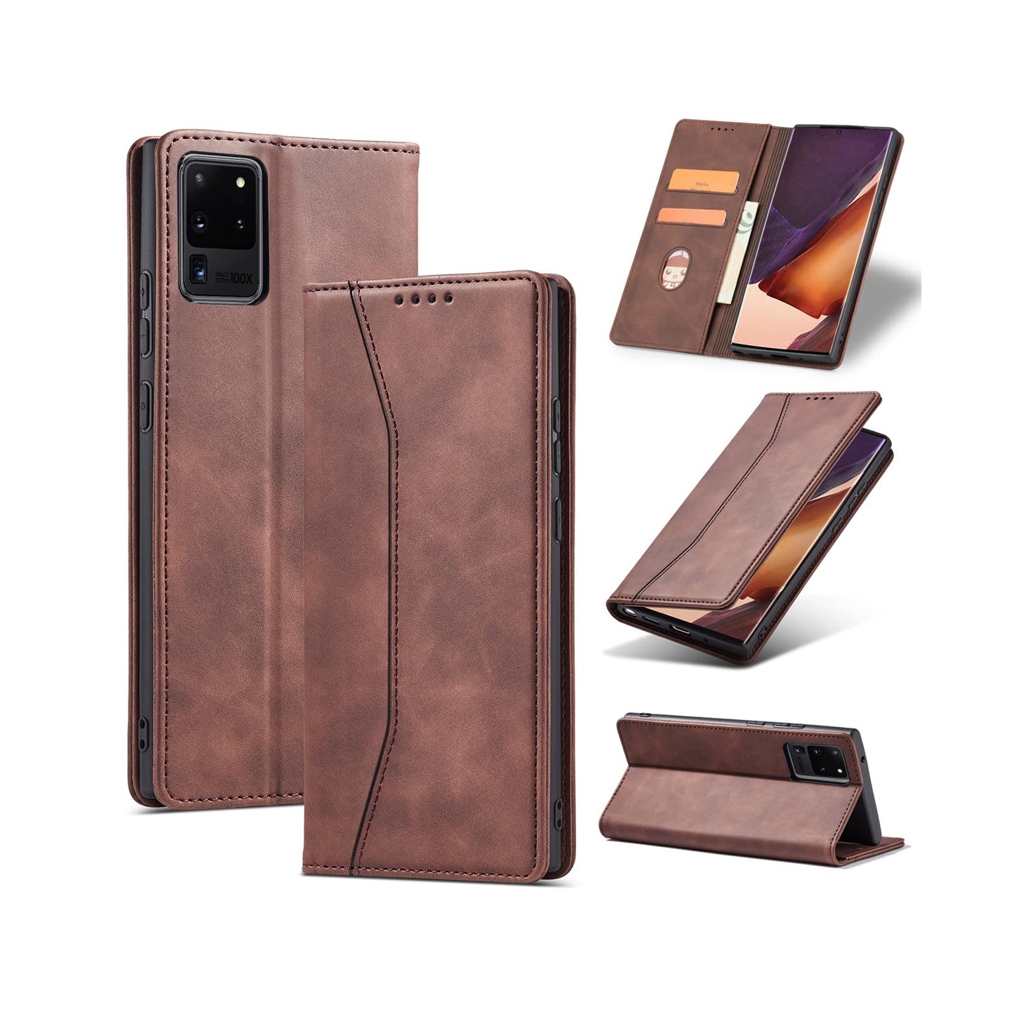 S. Dawezo Hülle für Samsung Galaxy S22 Plus, Premium Leder magnetische Handyhülle mit Ständer, Kartenfach und Brieftasche, Shock Absorbing, kompatibel mit Samsung S22 Plus-Kaffee