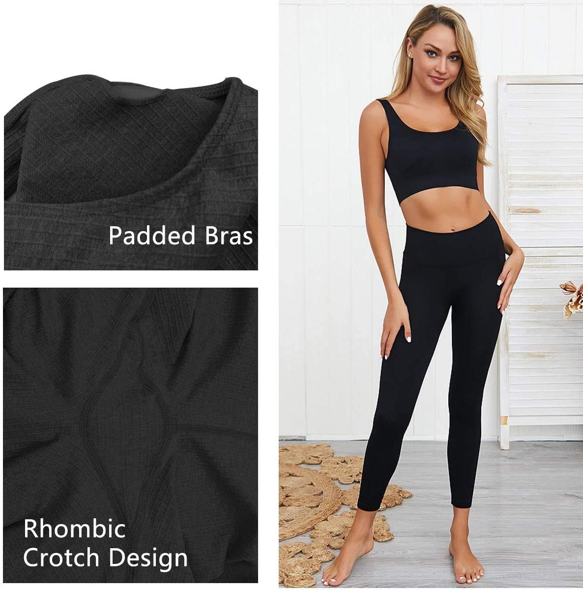 JN JANPRINT Workout-Outfits für Frauen 2-Teiliges Set,Nahtlos Yoga-Outfits Hohe Taille Leggings+Sport-BH Damen Trainingsanzüge Set