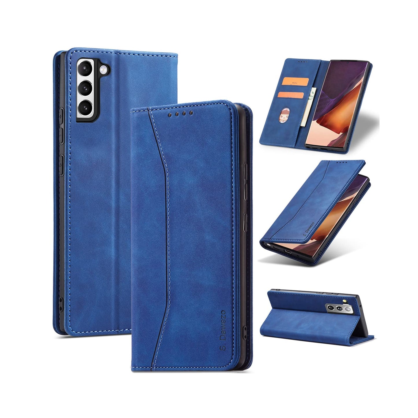 S. Dawezo Hülle für Samsung Galaxy S22 Plus, Premium Leder magnetische Handyhülle mit Ständer, Kartenfach und Brieftasche, Shock Absorbing, kompatibel mit Samsung S22 Plus-Kaffee