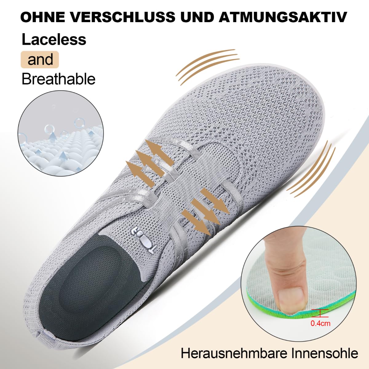 Merdoo Barfußschuhe Damen Herren Bequeme Barfuss Schuhe Damen Slip On Sneakers Weich Sportschuhe Leicht Turnschuhe rutschfest Hausschuhe Atmungsaktiv Barfussschuhe Sommerschuhe Unisex 37-45EU