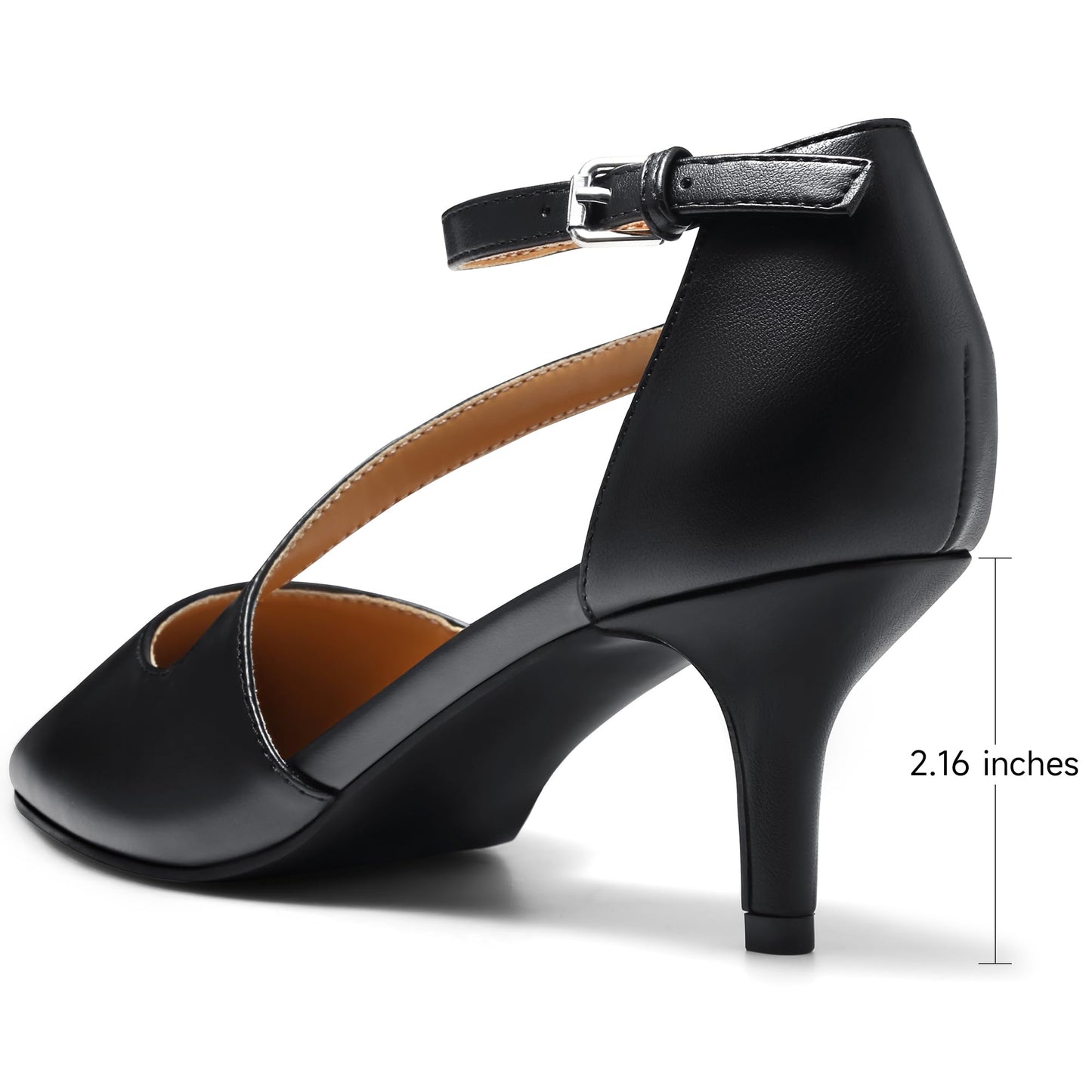 Greatonu Women's Pointed Toe Court Shoes with Ankle Strap and Kitten Heel
