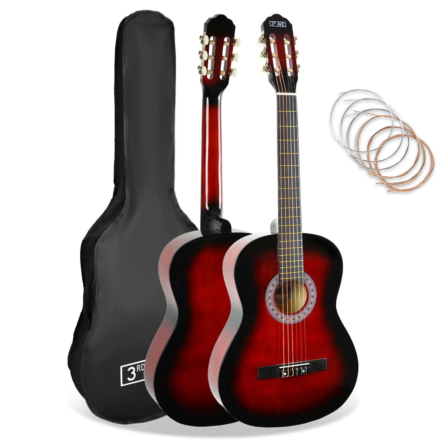 3rd Avenue 3/4-Klassikgitarre Für Kinder, Spanische Nylonsaiten, Einsteigerpaket – Rot