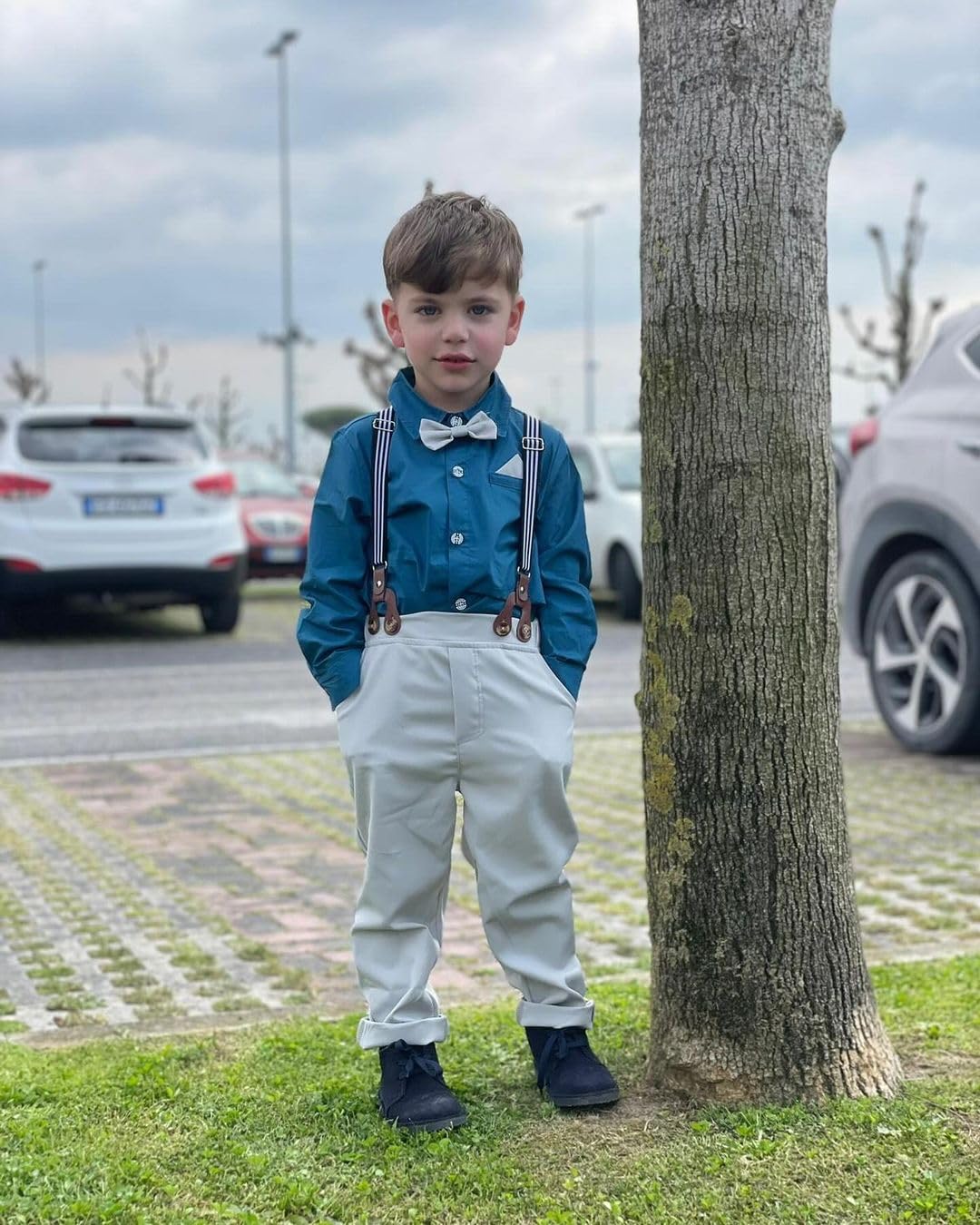 Volunboy Baby Jungen Anzug Set Bekleidung Hemd mit Fliege + Hosenträger Hosen Strampler Anzug