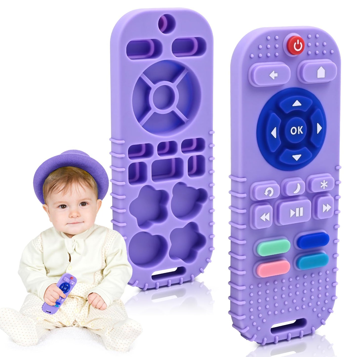 Zahnen Beißringe Spielzeug für Babys 0-6-12 Monate Geschenke, Fernbedienung Baby Zahnungshilfe für 3 6 9 Monate Kleinkind Autismus, Lebensmittelqualität Silikon Badespielzeug, Schwarz