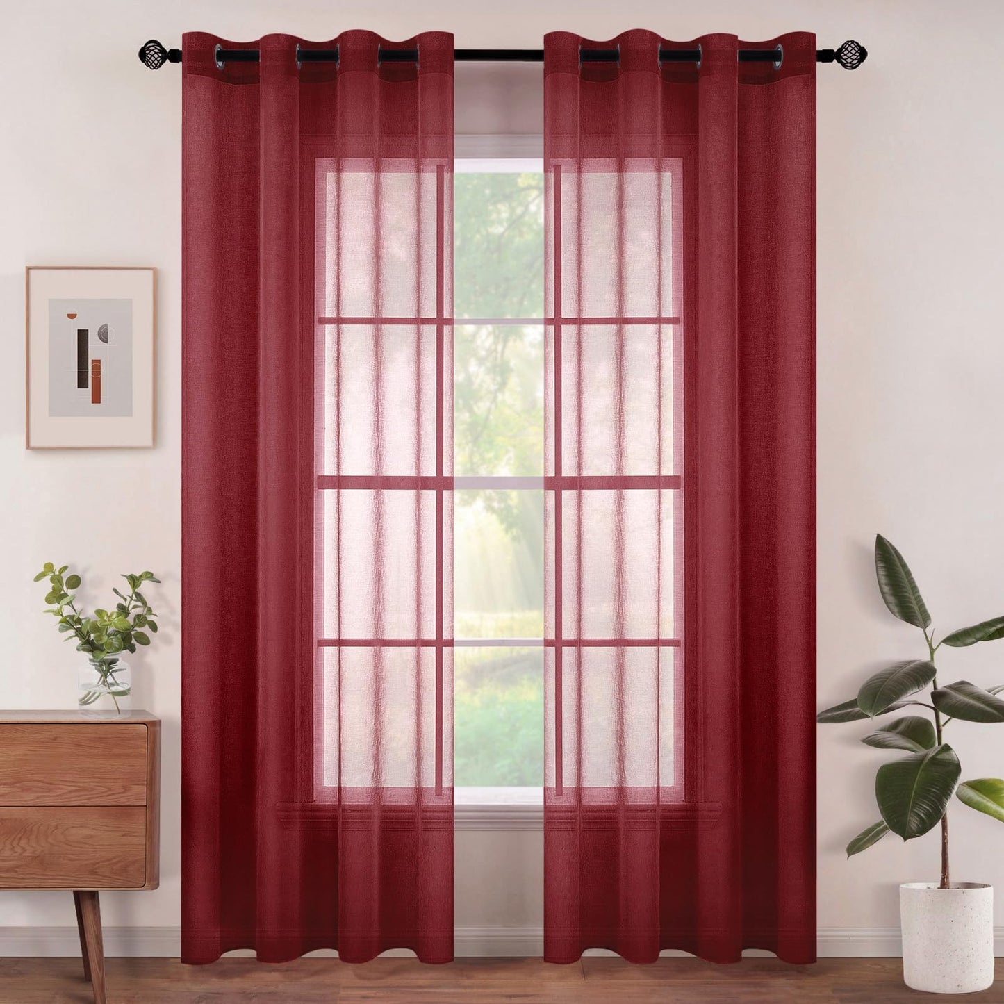 Woaboy Voile Curtains, Short Curtains, Transparent Living Room with Eyelets, Store Curtains for the Bedroom, Eyelet Curtain, Panel Curtain, Loop Curtains, Modern, Set of 2, 140 x 145 cm (W x H), Beige