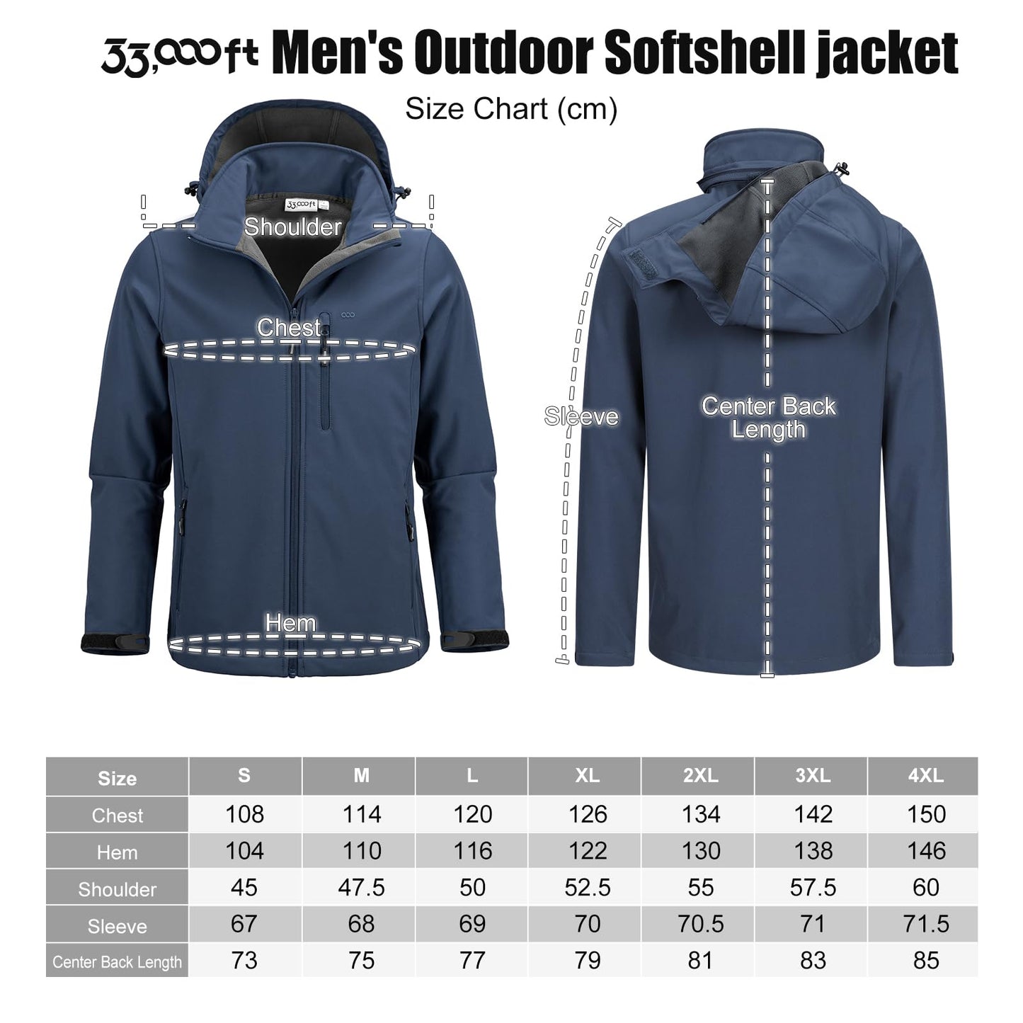 33,000ft Softshelljacke für Herren Wasserdicht Winterjacke Winddicht Warme Fleece Gefüttert Windbreaker Funktionsjacke Outdoorjacke für Wandern Fahrrad Camping