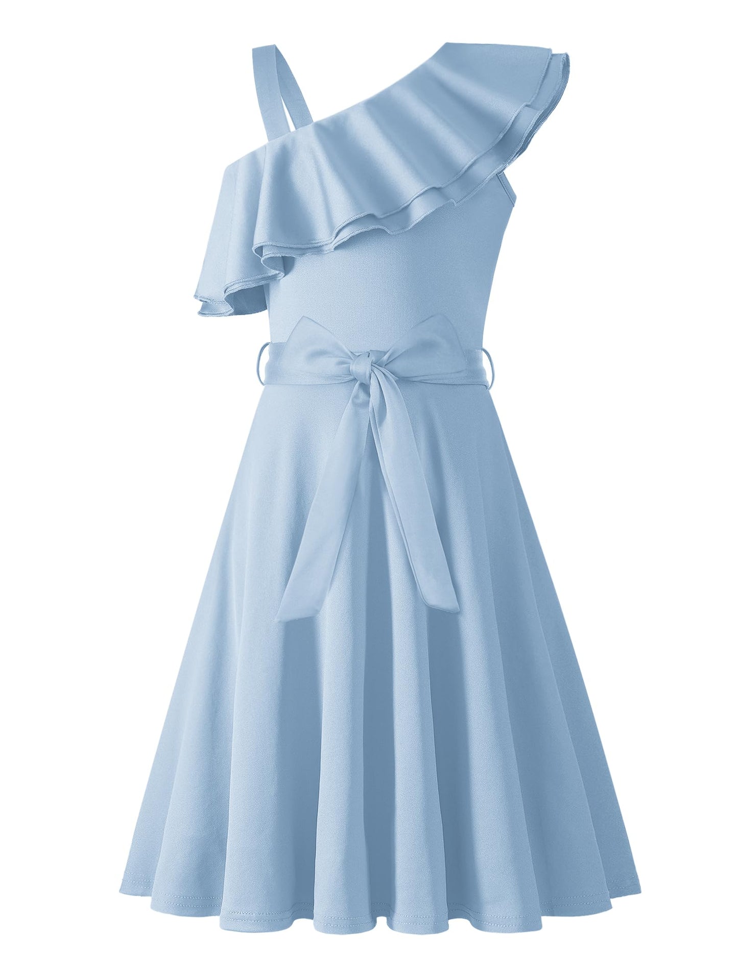 Arshiner Mädchen Kleider Eine-Schulter Kinderkleider Sommer Festliches Kleid Rüschenkragen Elegant Partykleider Swingkleid mit Gürtel ärmelloses Kleid für Mädchen 5-13 Jahre