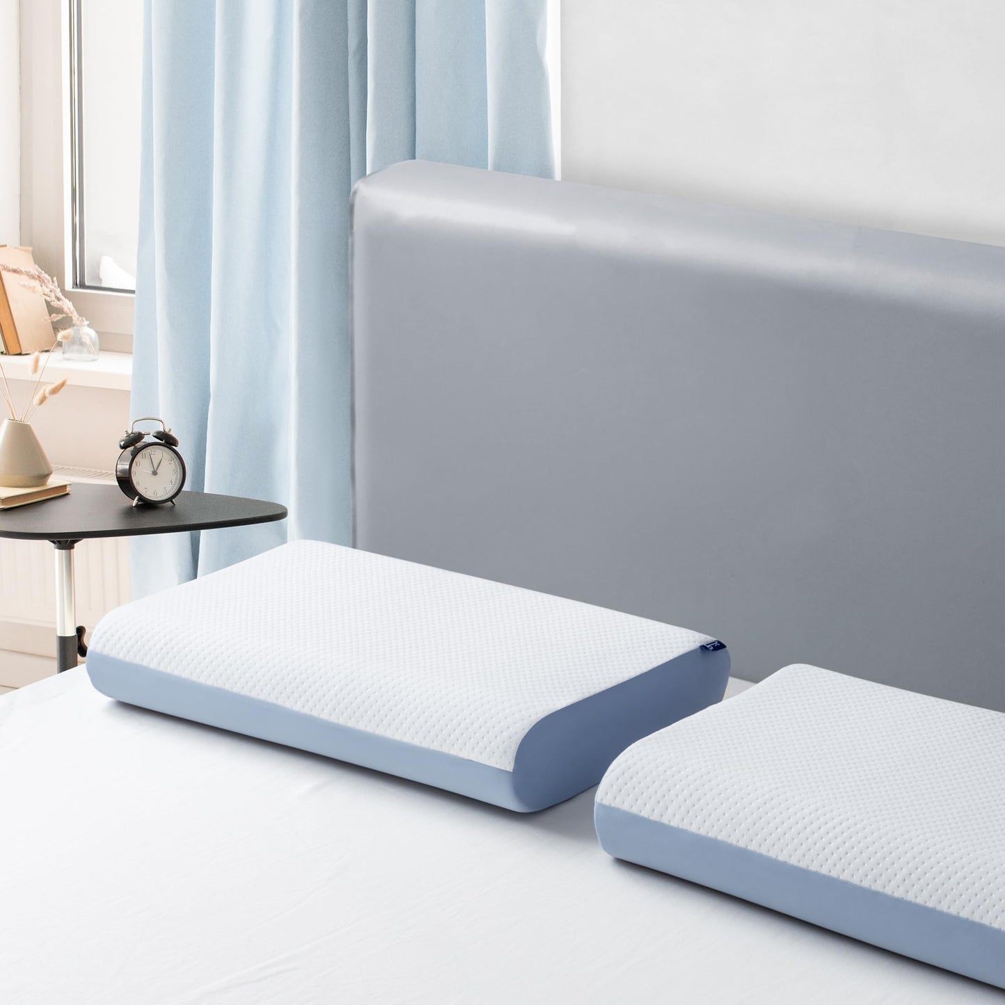 BedStory Kopfkissen, Gel Memory Foam Kissen, Orthopädisches Kissen, Visco Kissen, Nackenstützkissen mit 2 Härte, Ergonomisches Kopfkissen mit Waschbarem Bezug, 40x60x11cm, blau