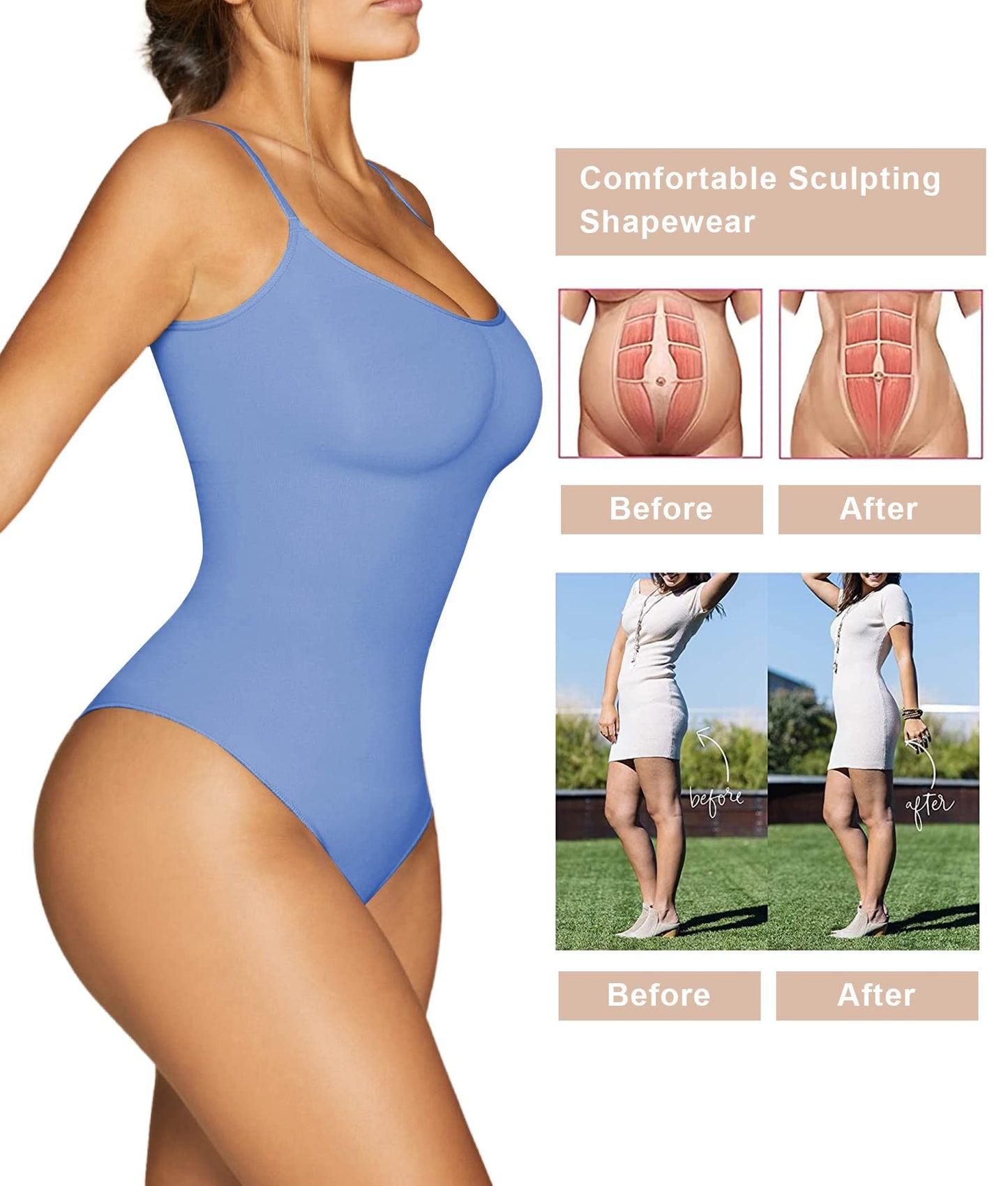 SHAPERX Shapewear Damen Bauchweg Bodysuit Formender Body Shaper Sculpting Tanga mit Verstellbarer Schultergurt