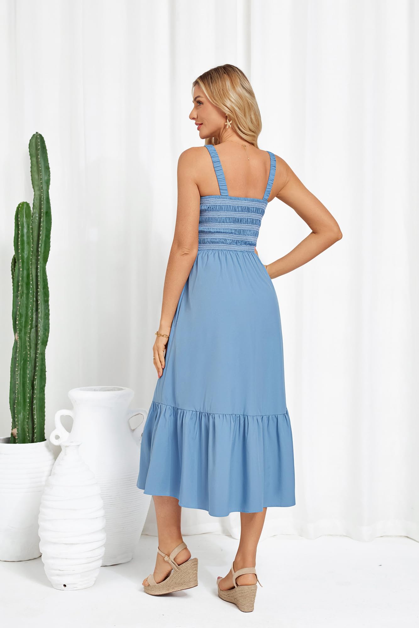 GRACE KARIN Damen Ärmellos Spaghettiträger Freizeitkleid Sommer Langes Strandkleider mit Taschen