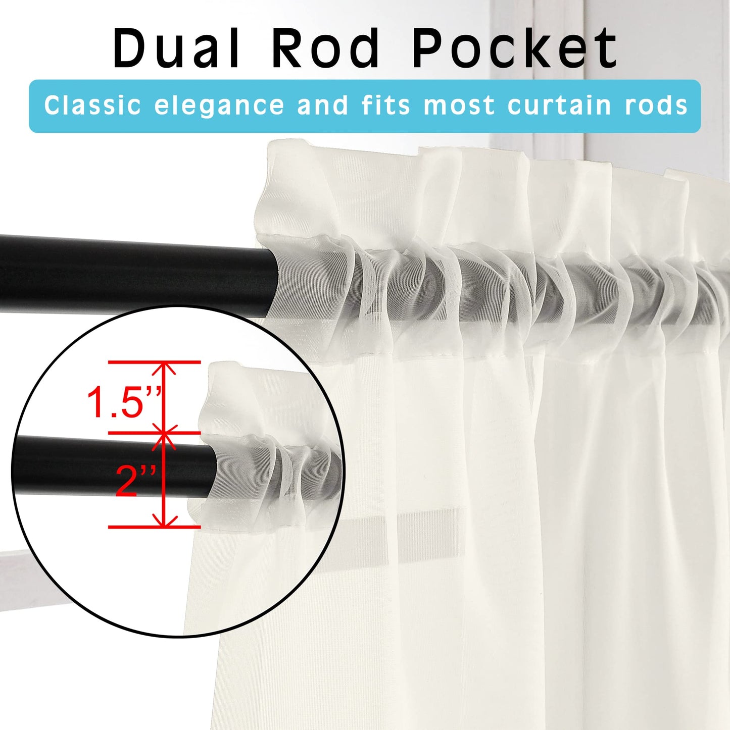 OVZME Extra Lange, durchsichtige Vorhänge, 241,3 cm Länge für französische Tür, Stangentasche, Voile, Fensterbehandlung für Wohnzimmer, Marineblau, 2 Paneele à 42 x 95 l