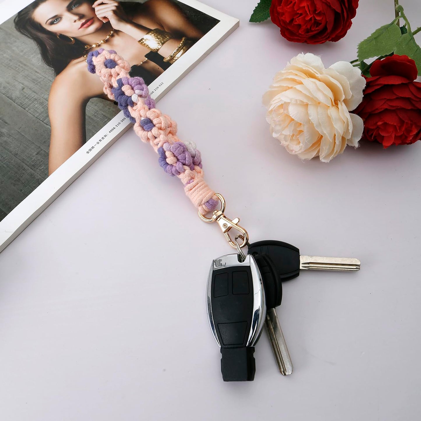 AOKSUNOVA Key Ring Band Macrame Lanyard Short Key Pendant Girls Gift for Women