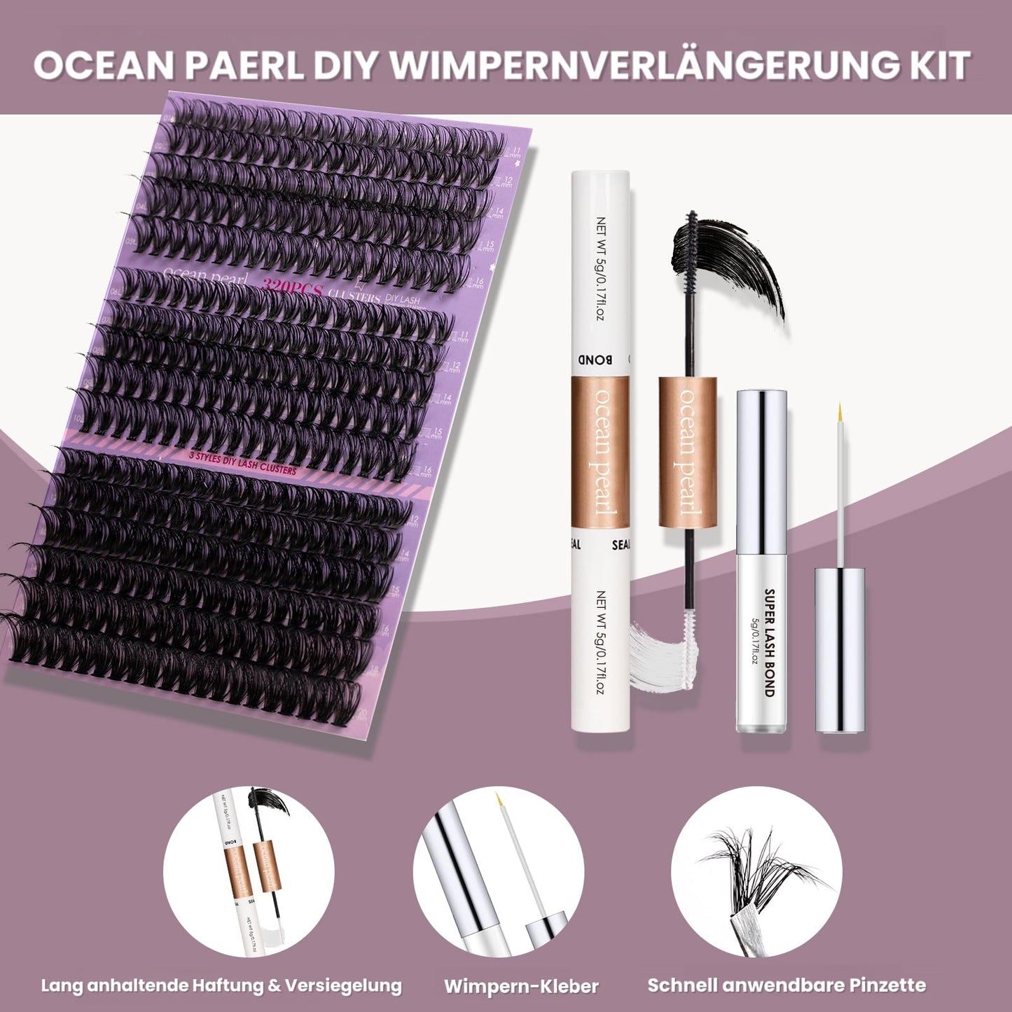 Wimpern Extensions 120 Büschel DIY Lash Extension Set Einzelne Wimpern mit Wimpernkleber und Pinzette für Anfänger Wimpernverlängerung zu Hause Individual Lashes 10-16mm C/D Curl - OP01