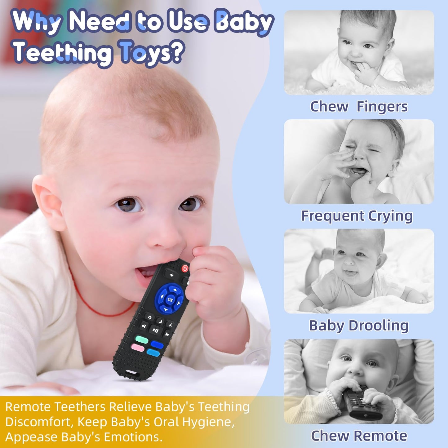 Zahnen Beißringe Spielzeug für Babys 0-6-12 Monate Geschenke, Fernbedienung Baby Zahnungshilfe für 3 6 9 Monate Kleinkind Autismus, Lebensmittelqualität Silikon Badespielzeug, Schwarz