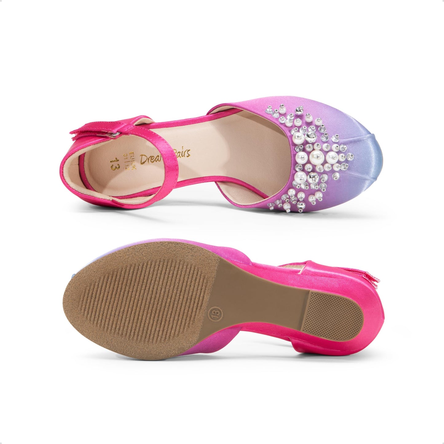 DREAM PAIRS Mädchen Prinzessin Schuhe Schulschuhe Flache Schuhe Kleiderschuhe Absätze niedrige Keilpumps mit Perlen und Strasssteinen