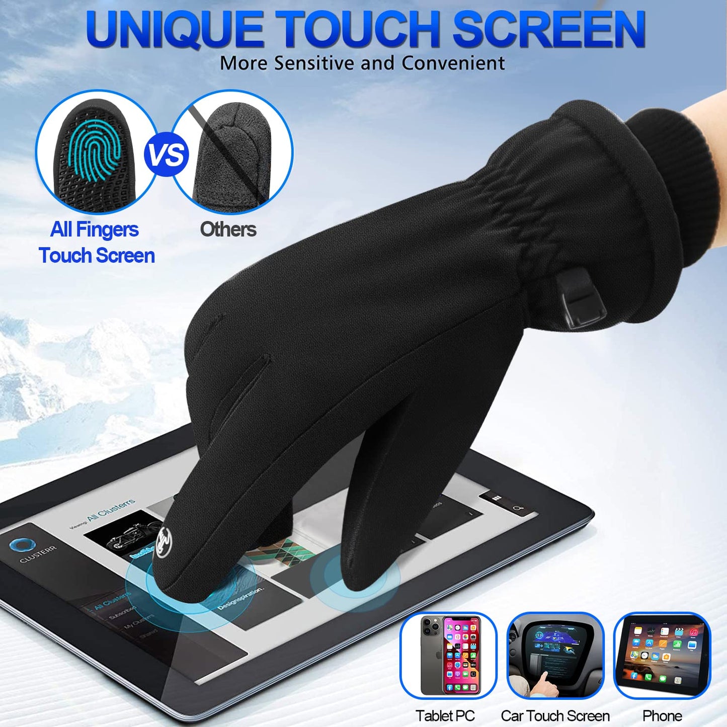 Winter Gloves, Waterproof Warm Touchscreen Gloves for Men and Women, Ski Gloves, Cycling Gloves for Riding, Running, Motorcycle, Hiking, Cycling