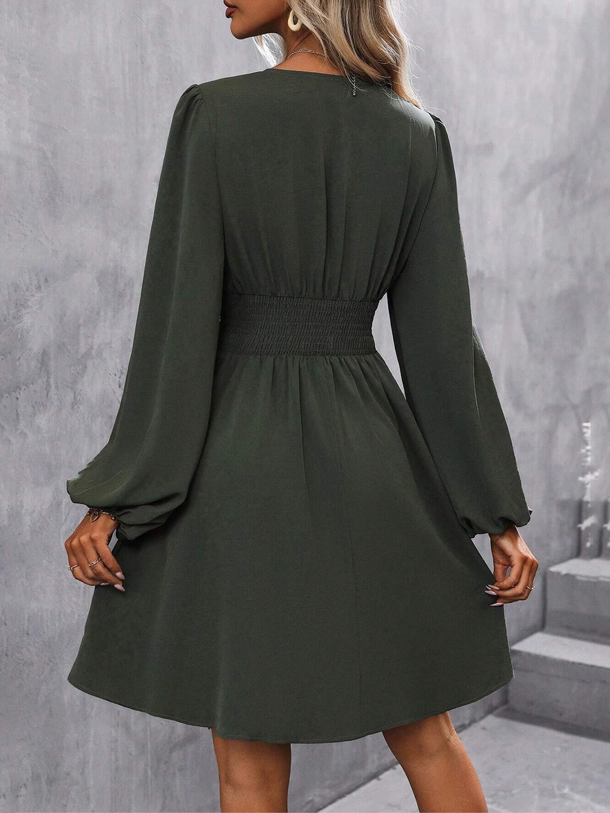 LIAMERHE Damen Elegant Kleid Langarm/Kurze Ärmel V-Ausschnitt Casual Kleider A-Linie Blumenmuster Minikleid Freizeitkleider Sommer Herbst Winter Laternenärmeln Kleid Partykleid