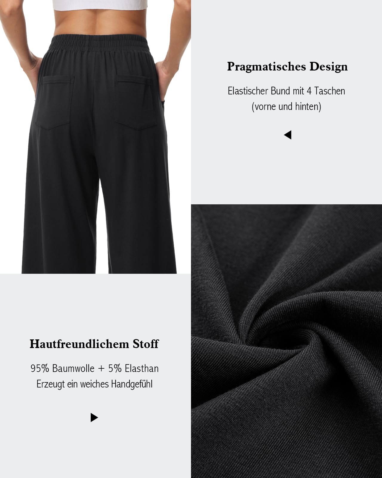 Damen 3/4 Culotte Hose leicht Sommerhose aus Baumwolle Jogginghose mit Taschen