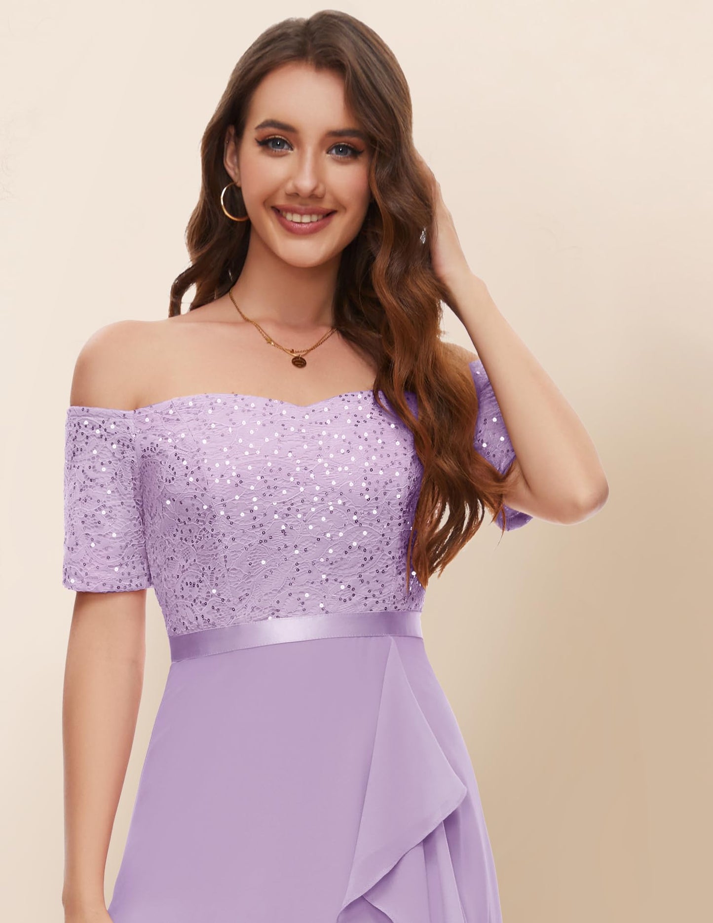 Berylove Abendkleid Damen Lang Glitzer Kleid Cocktailkleid Elegant für Hochzeit Off Shoulder Kleid Ballkleid