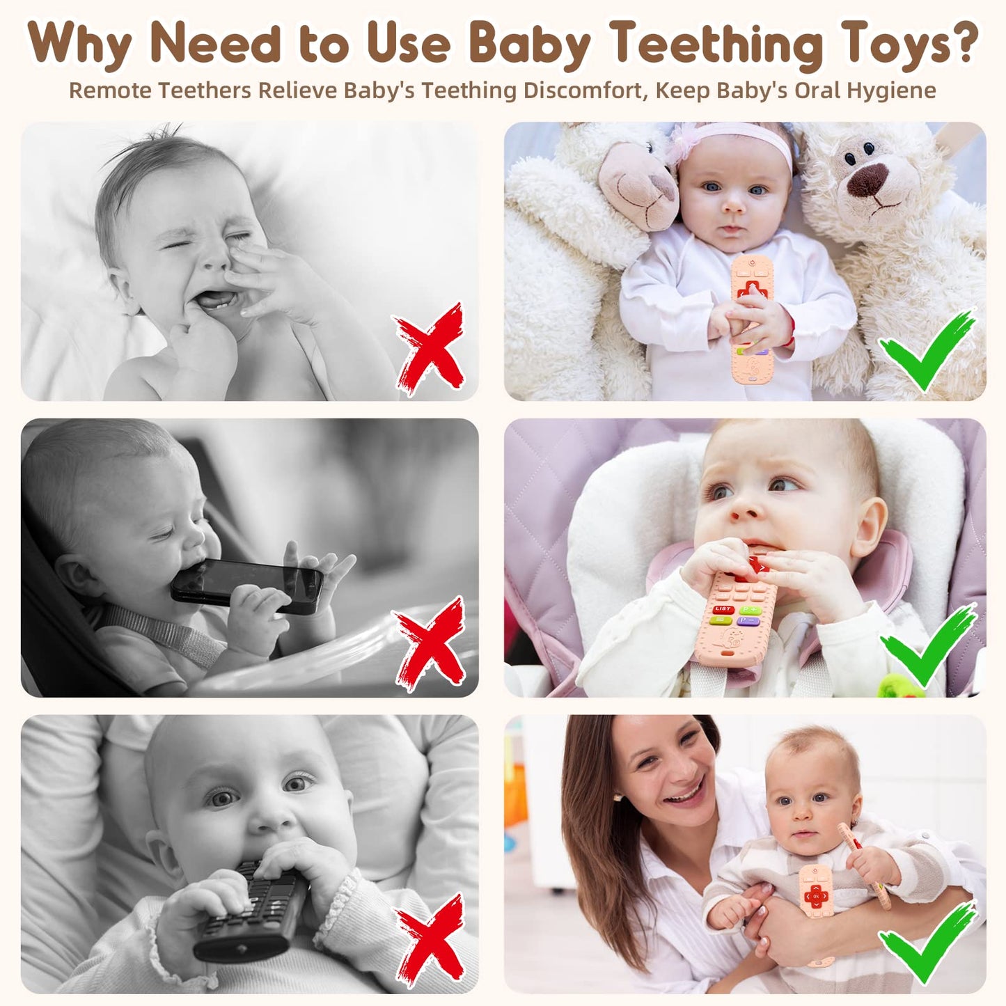 Zahnen Beißringe Spielzeug für Babys 0-6-12 Monate Geschenke, Fernbedienung Baby Zahnungshilfe für 3 6 9 Monate Kleinkind Autismus, Lebensmittelqualität Silikon Badespielzeug, Schwarz