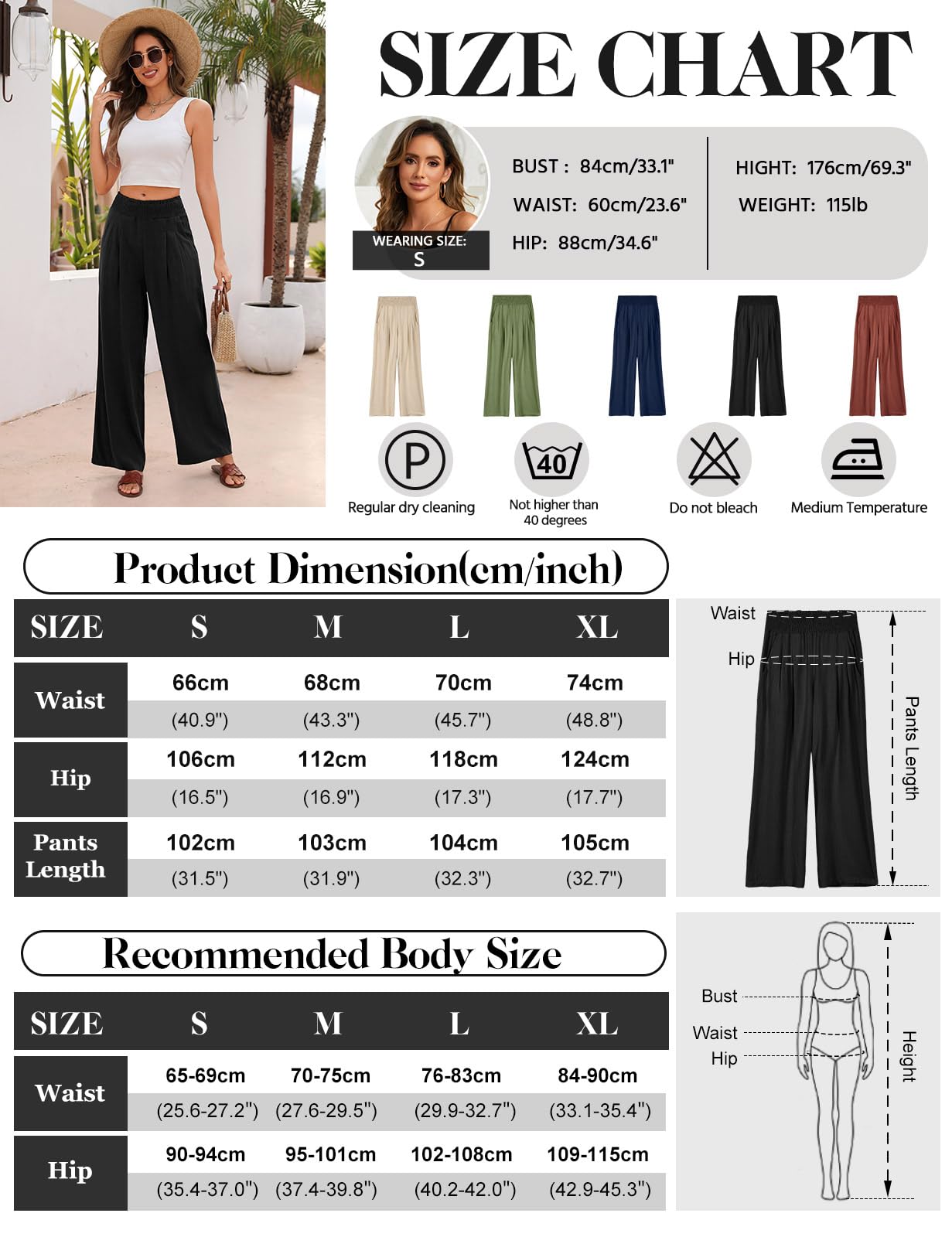 Niwicee Leinenhose Damen Sommer Baumwolle Leinen Hose High Waist Geradem Lose Casual Sommerhose mit Taschen Elastisch Hohe Taille Freizeithose Strandhose Lang Leichte