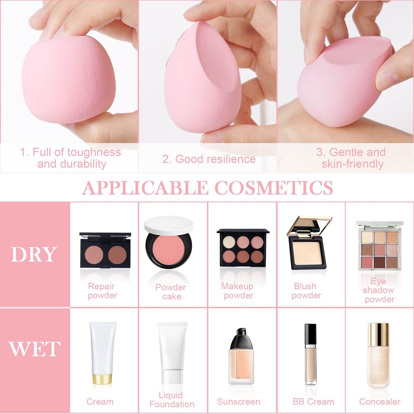 AUAUY 4 PCS Make up Schwamm Set, Foundation Blending Beauty Sponge, Beauty Makeup Schwämme Blender für Flüssigkeit Foundation Puder Sonnenschutz und Creme mit 1 Schwammhalter, 1 Puderquaste