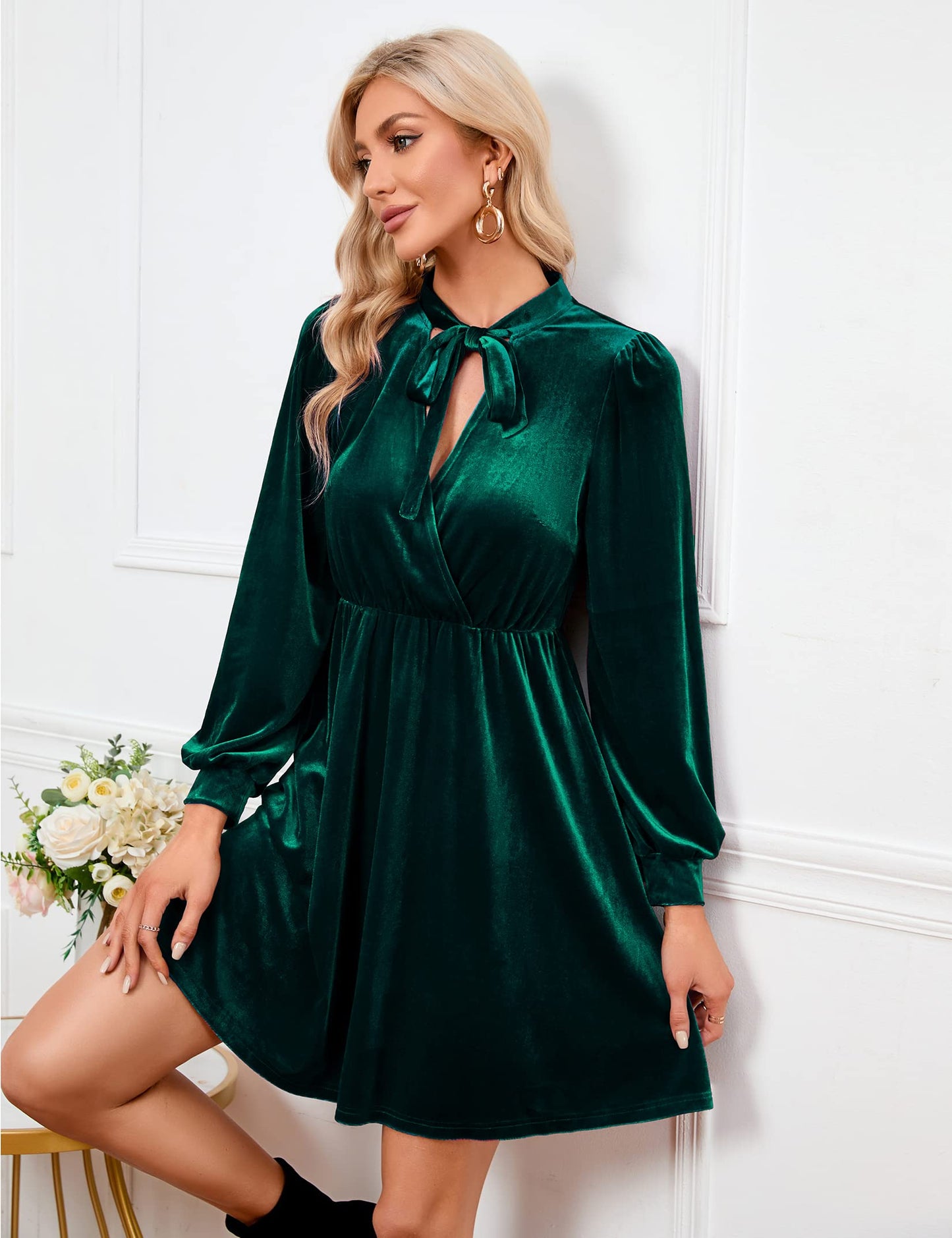 KOJOOIN Damen Samtkleid Causal Velvet Retro Kleid Elegant Abendkleid Sexy V Ausschnitt Partykleid Cocktailkleid Winterkleid(MEHRWEG-Verpackung)