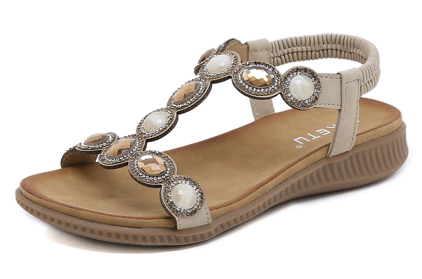 Meik Mangni Damen Sandalen Sommer Bohemian Flache Zehentrenner Strass Sandaletten Strand Schuhe Plattform Flip Flops Gr.36-42