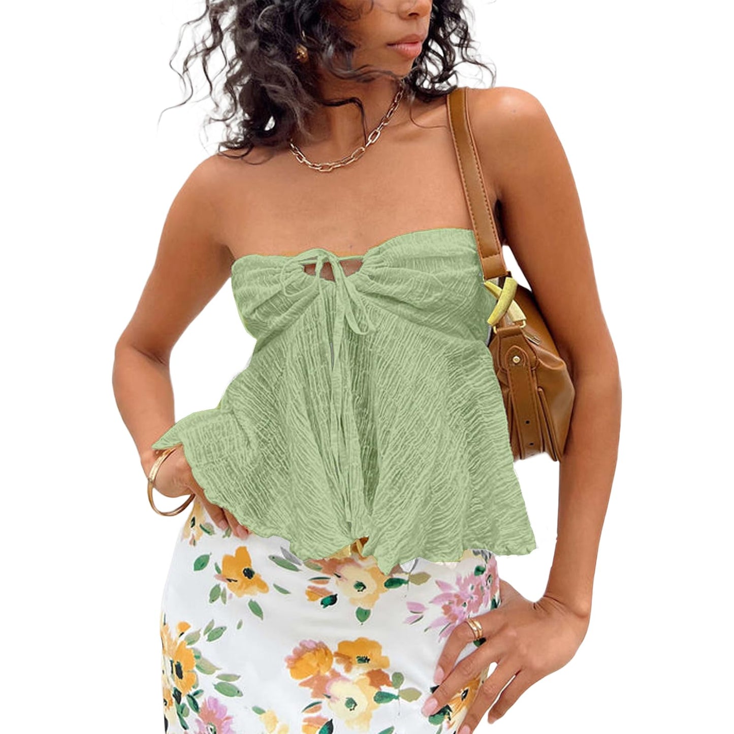 Geagodelia Damen Tube Top Sexy Bandeau Top Trägerloses Schulterfreies Oberteile Y2k Fashion Aesthetic Clothes Sommer Outfit Rückenfreies Crop Tops Streetwear
