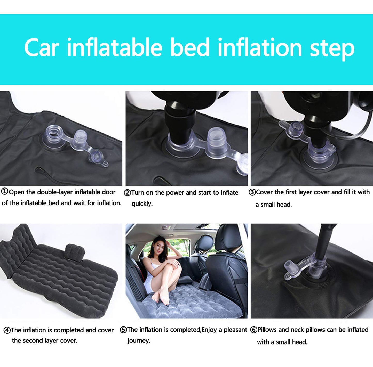 Icelus Auto Matratze SUV Luftmatratze with Luftpumpe 195 * 130 * 15 cm Aufblasbare Camping Kombi Luftbett für Auto Rücksitz Dickere Kofferraum Matratze Bett für Camping Outdoor Traveling