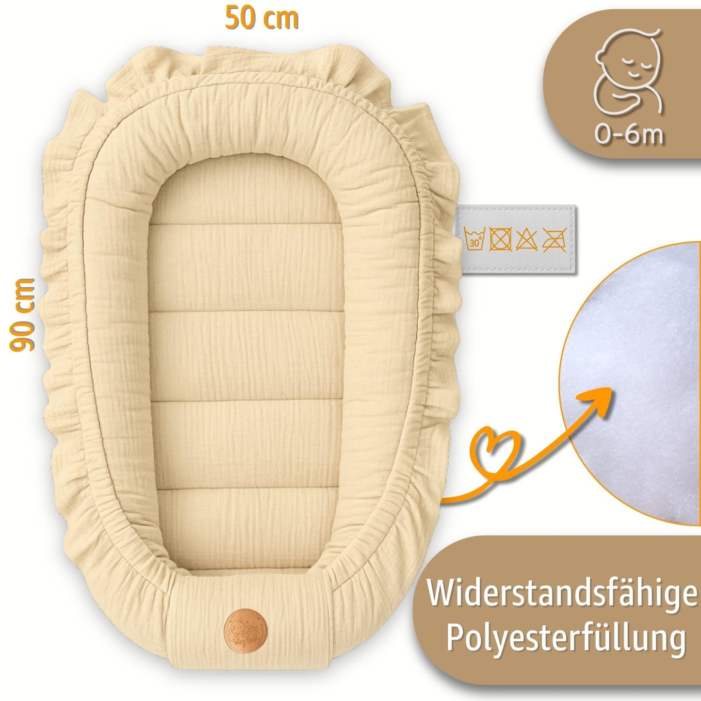 Musselin Babynest Nestchen Baby 90x50 cm - Babynestchen Neugeborene Nest für Kinder Bett und Babybett tragbar Kuschelnest Coccon für Jungen und Mädchen Baumwolle Grau