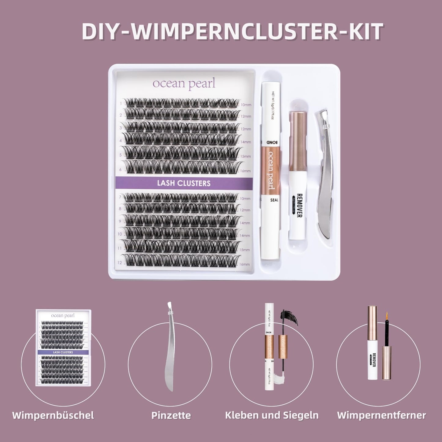 Wimpern Extensions 120 Büschel DIY Lash Extension Set Einzelne Wimpern mit Wimpernkleber und Pinzette für Anfänger Wimpernverlängerung zu Hause Individual Lashes 10-16mm C/D Curl - OP01