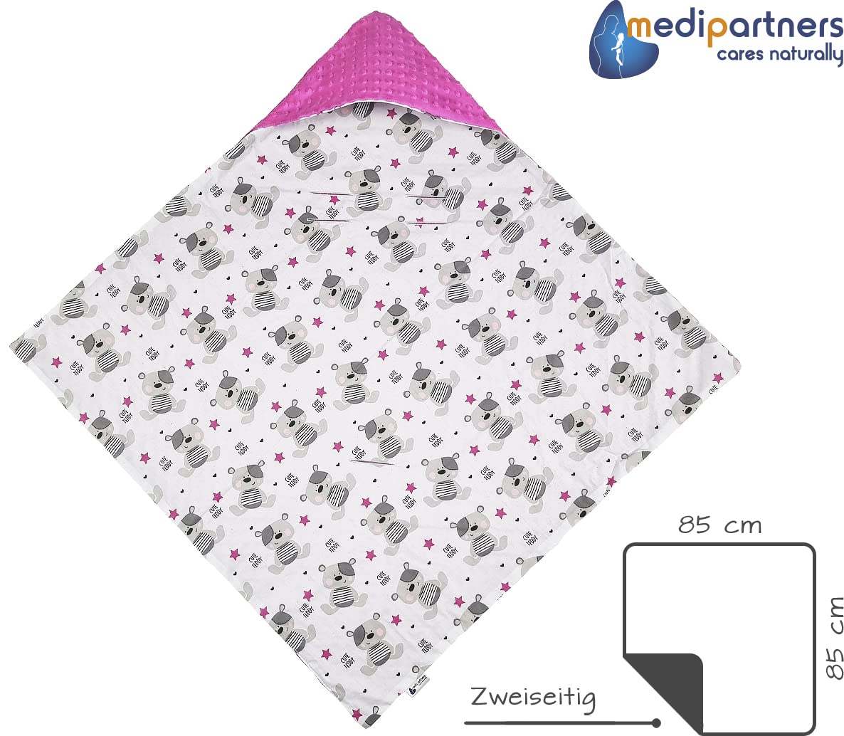 Medi Partners Einschlagdecke Baby Babyschale 100% Baumwolle für Sommer 85x85cm Kinderwagen Kuscheldecke universal Baby Decke Einschlagdecken Babydecke Buggy Autositz (weiße Sterne mit grauen Minky
