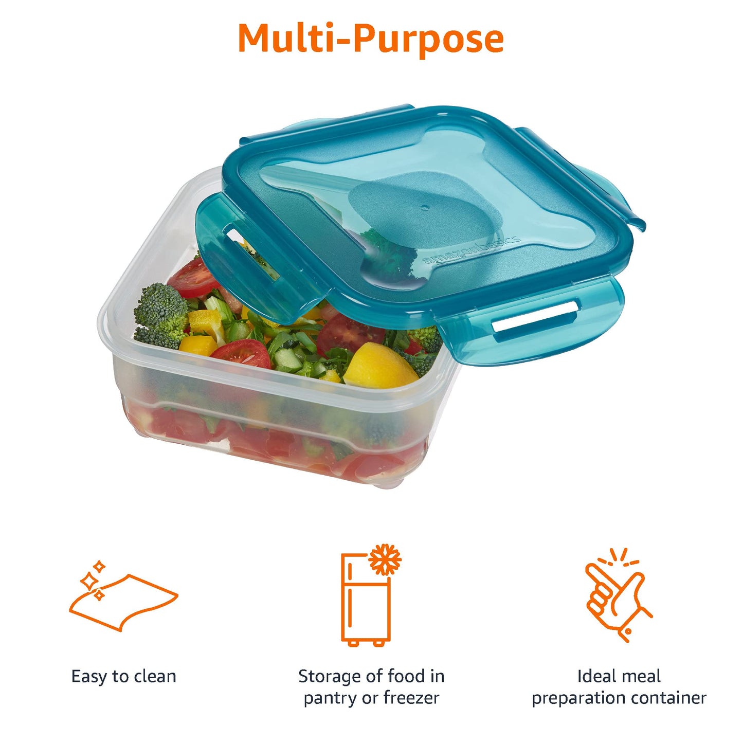 Amazon Basics Gefrierbehälter im Set, mit Deckel, luftdicht, auslaufsicher, stapelbar, für Kühlschrank/Gefriertruhe, BPA-frei, Kunststoff, mikrowellen- und spülmaschinenfest, 3 x 0.6 l, hellblau