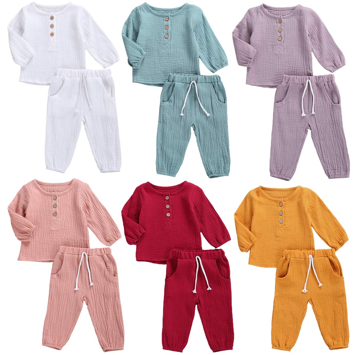 Geagodelia Babykleidung Set Baby Jungen Mädchen Kleidung Outfit T-Shirt Top + Hose Shorts Neugeborene Weiche Einfarbige Babyset T-47740