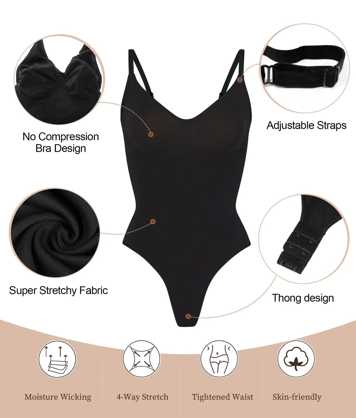 SHAPERX Shapewear Damen Bauchweg Bodysuit Formender Body Shaper Sculpting Tanga mit Verstellbarer Schultergurt