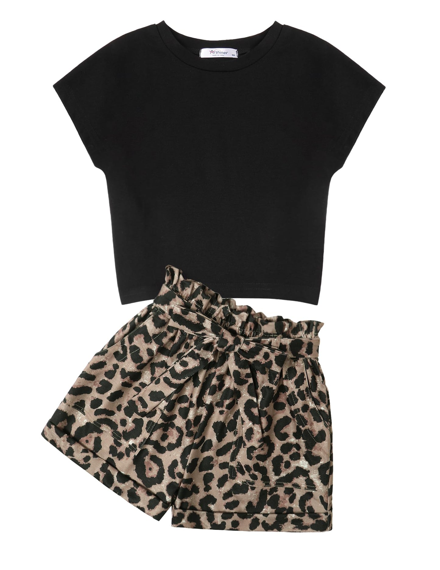 Arshiner Mädchen Tshirt mit Shorts Set Sommer Kinder Bekleidungssets Freizeit Mode überschnittenen Schultern Shirts Zweiteiliges Kleidung Sets für Mädchen 6-14 Jahre
