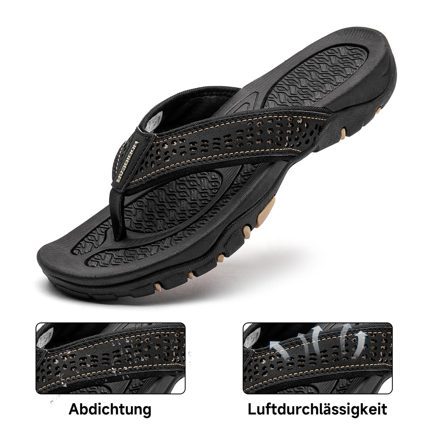 HOBIBEAR Herren Flip Flops Zehentrenner Arch Support Outdoor Sandalen Sommer Beach Surfen Sommerschuhe Rutschfest Hausschuhe Pantoletten