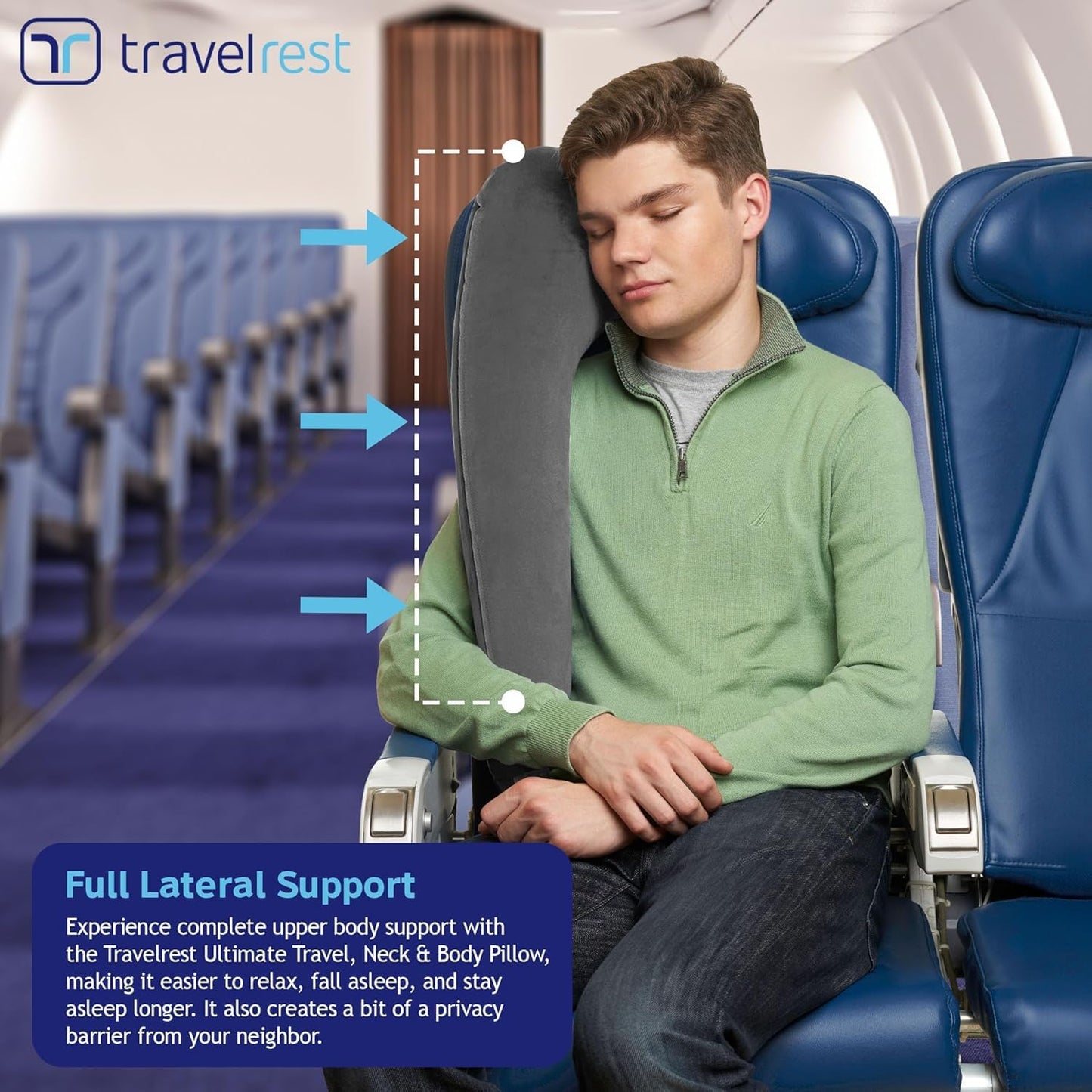 TRAVELREST Ultimatives Reisekissen für Nacken und Körper, Flugzeug- und Autositze, aufblasbar, platzsparend, zum Schlafen auf Langen Flügen, Nickerchen auf Roadtrips, für Reisen im Auto und Bus, blau