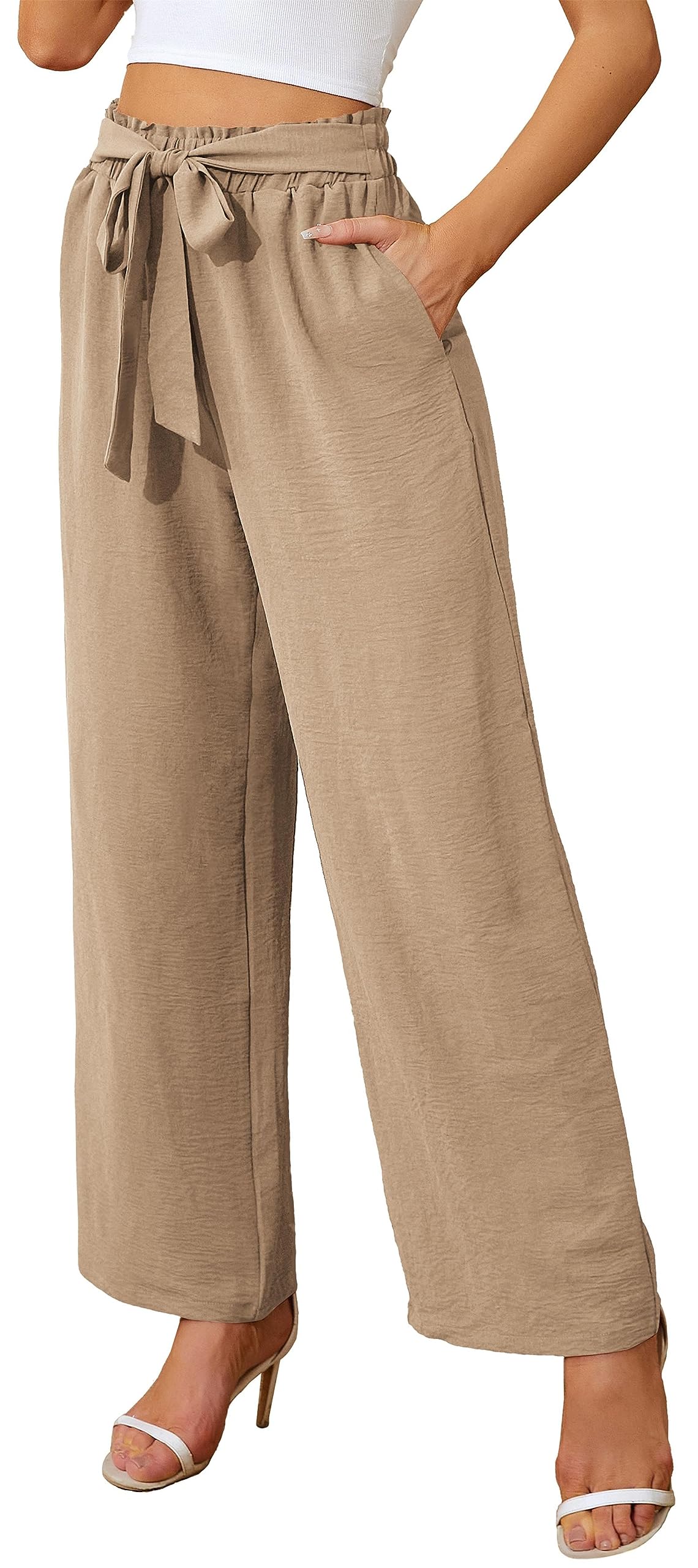 Actcat Damen Hose mit weitem Bein Leicht und Elegant Elastischer Bund Sommerhose mit Taschen für Legere Arbeit Geeignet