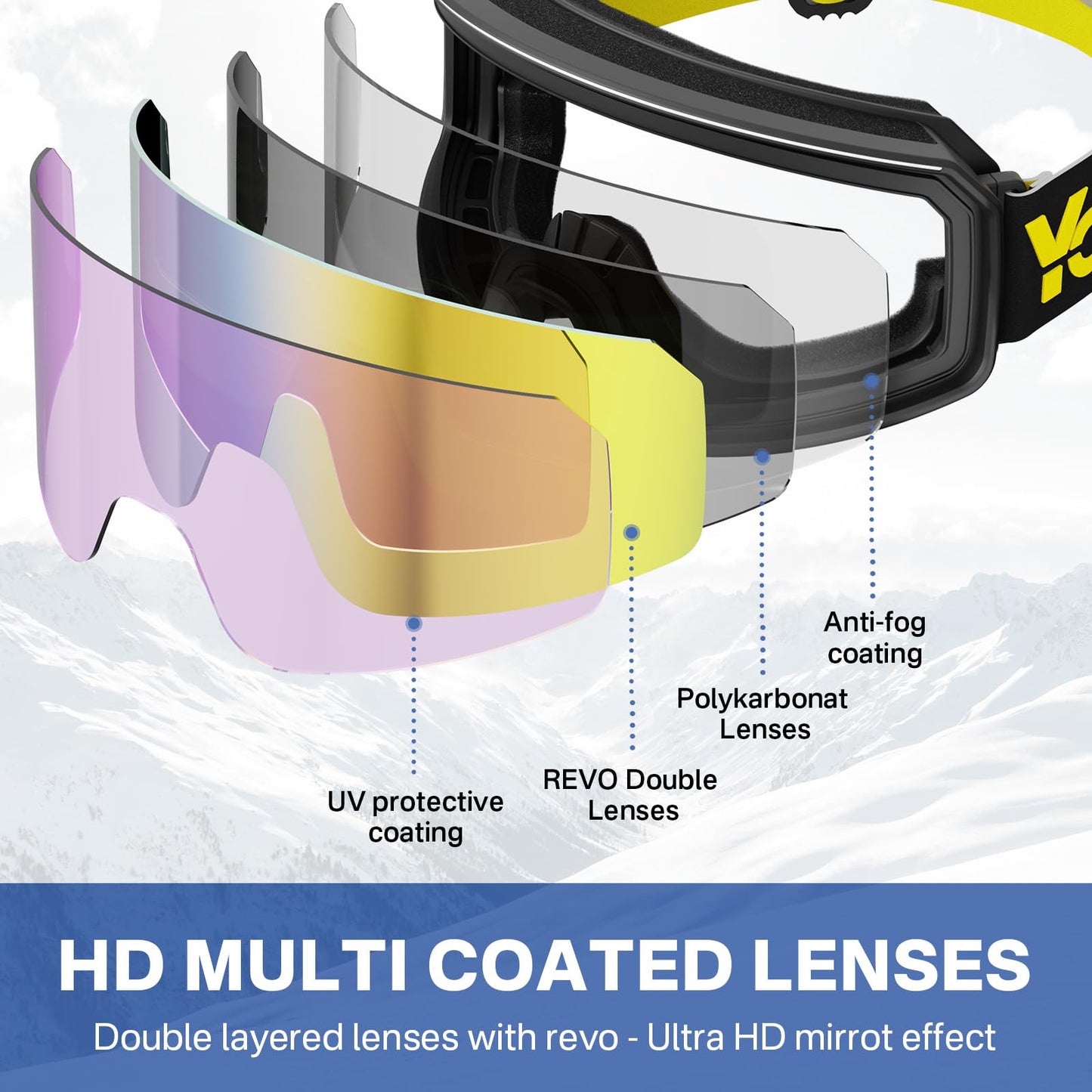 YOZISS OTG Ski Goggles for Men and Women, Magnetic Snowboard Goggles Anti-Fog & 100% UV Protection, OTG Ski Goggles Snow Goggles for Skiing & Winter Sports