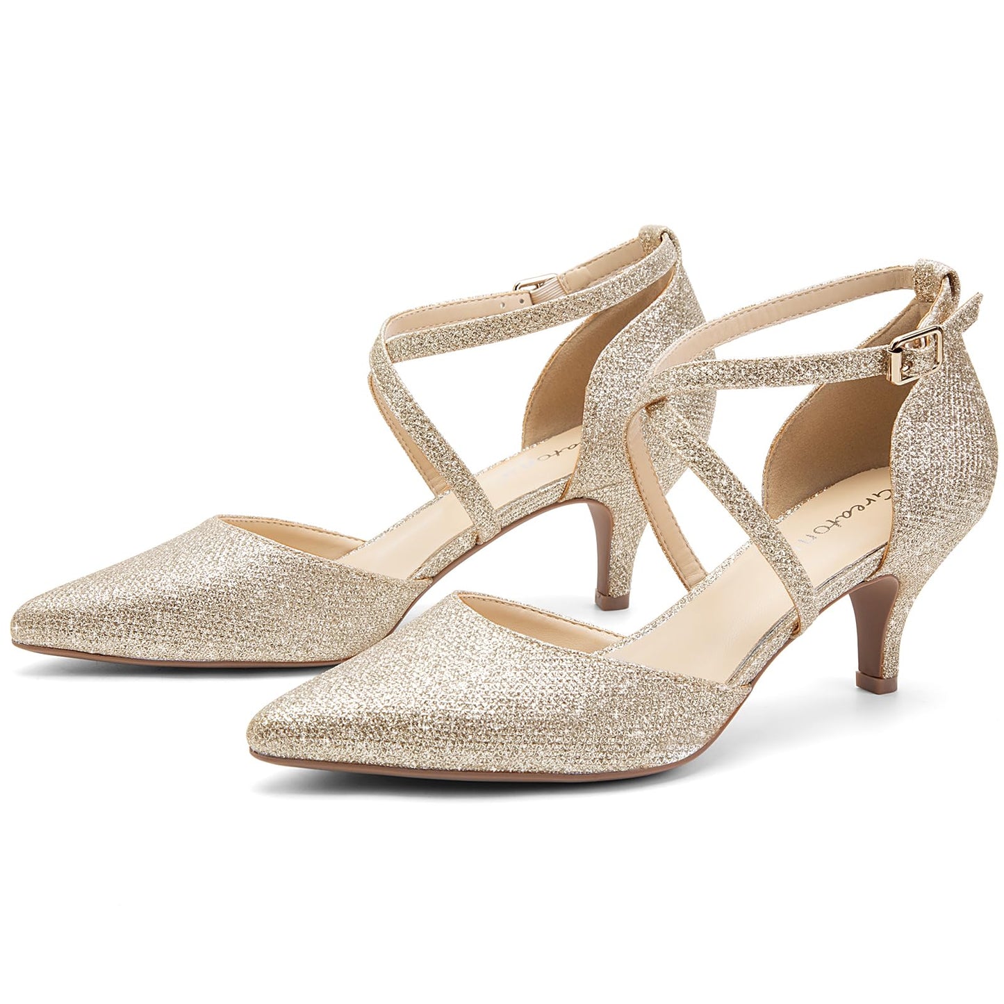 Greatonu Women's Pointed Toe Court Shoes with Ankle Strap and Kitten Heel