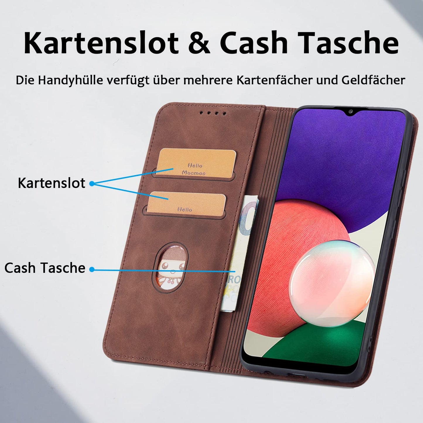 S. Dawezo Hülle für Samsung Galaxy S22 Plus, Premium Leder magnetische Handyhülle mit Ständer, Kartenfach und Brieftasche, Shock Absorbing, kompatibel mit Samsung S22 Plus-Kaffee
